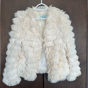 She & Sky Furry Fluffy Fuzzy White/Cream Coat size medium
